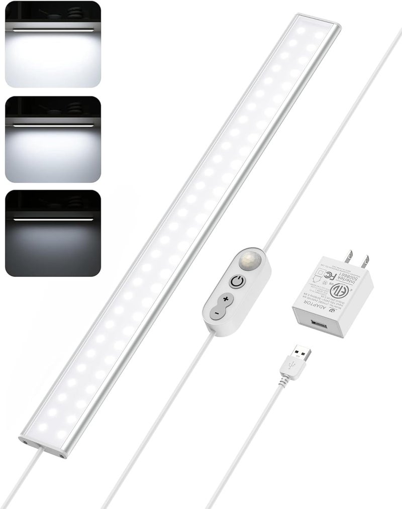 ASOCO Motion Sensor Dimmable Led Under Cabinet Lighting,16 inches Plug in Led Counter Light Bars, Cool White 6000K Light Bar for Kitchen/Closet/Wardrobe/Shelf/Desk/Display Case - Image 1
